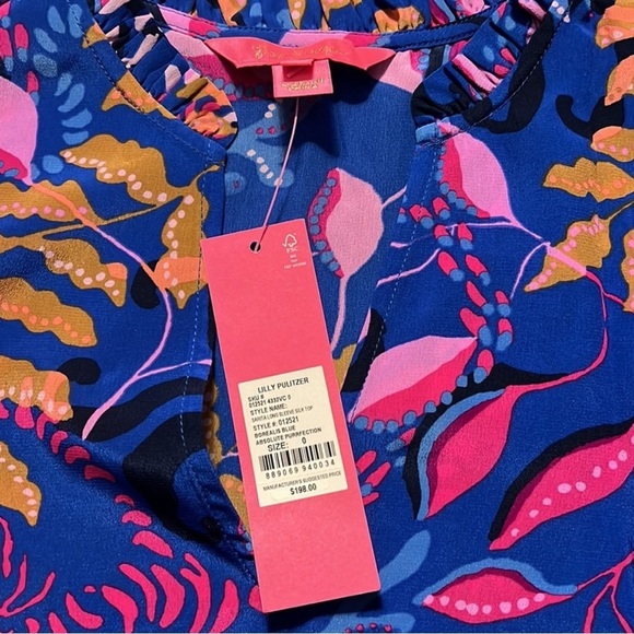 Lilly Pulitzer $198 Sarita Silk Top, Borealis Blue Absolute Purrfection Sz 0 - Picture 7 of 8